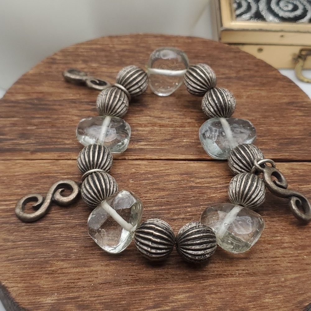 Sterling silver ice glacier beaded ornate‎ bracelet B0222